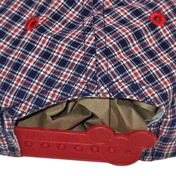 Vintage Disney Mickey Mouse Red Blue Plaid Embroidered Cap Hat Kid's Adjustable - Picture 4 of 10